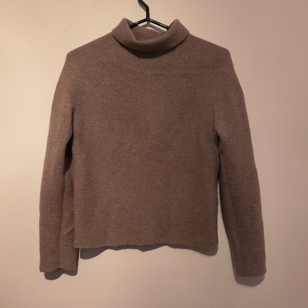 Uniqlo Women's Tan Wool-mix Oversized Mock Neck Sweater